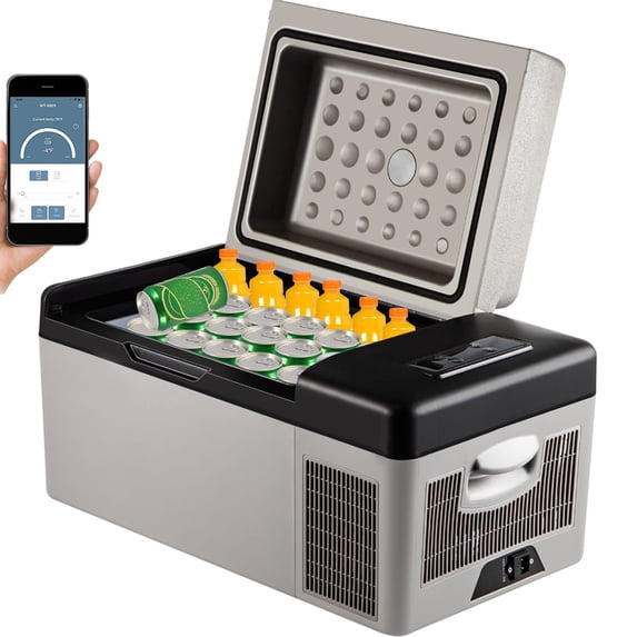 SHUNHENGYE 20L Car Refrigerator Large Capacity 12V, Portable Compressor Freezer with App Control, -4°F to 68°C Cooling Range, USB Charger & Digital Pane