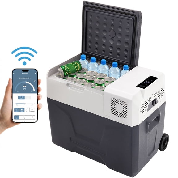 SHUNHENGYE 40L/42.27QT 12V Car Portable Compressor Refrigerator, App Control, -4°F to 68°C, USB Charger & Digital Panel