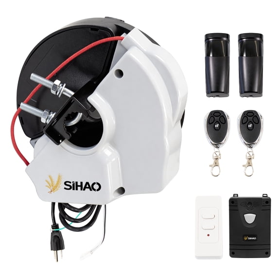 SHUNHENGYE Automatic Rolling Door Opener with Safety Photo Beam, 24V DC 500N Motor, Auto Safety Reverse System, Manual Release Handle for Garage Warehouse