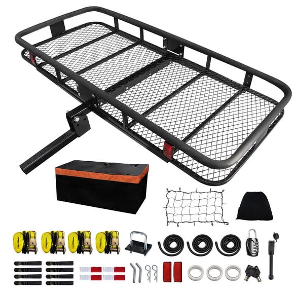 SHUNHENGYE GJ0082B Black Cargo Carrier 500LBS Capacity Folding Design with Waterproof Bag/Rope Net/Locks for SUV Off-Road 2" Receiver Outdoor Travel Camping Gear