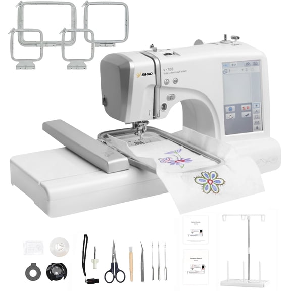 SHUNHENGYE MRSV700 Household Embroidery and Sewing Machine, 7-Inch LCD Touchscreen, 162 Built-in Stitches, 10 Embroidery Fonts, 650 Stitches/min, Auto Thread Trimming, 4 Hoops Included
