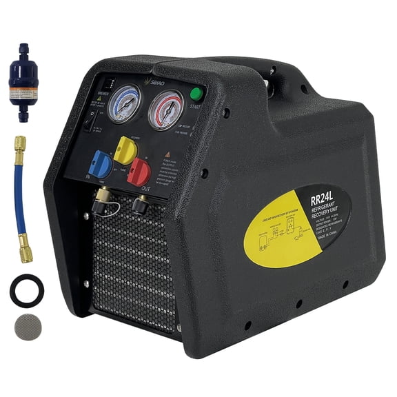 SHUNHENGYE RR24L Refrigerant Recovery Machine, 1HP Dual-Cylinder Compressor, Compatible with R32/R12/R134a/R22/R410A and Other A1/A2L Refrigerants, 3 Independent Knobs, Self-Cleaning, 4-Row Condenser