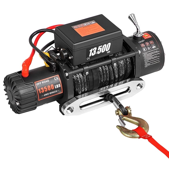 SHUNJITAI 13,500LBS 4WD Winch Electric 12V Offroad Synthetic Rope Winch  79ft Rope, 6.5HP Copper Motor, Wireless & Handheld Control