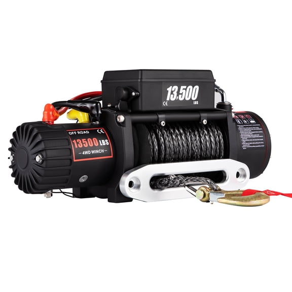 SHUNJITAI 13500LBS 4WD Offroad Electric Winch 12V Heavy Duty Synthetic Rope 79ft, 6.5HP Copper Motor, Wireless Remote (98ft) & Handheld Control