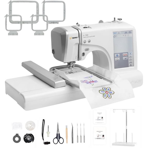 SHUNJITAI MRSV-700 Household Embroidery Sewing Machine, 7-Inch Touchscreen, 162 Stitches, 150 Patterns, 10 Fonts, 860 Max Speed, Auto Cutter, 4 Hoops