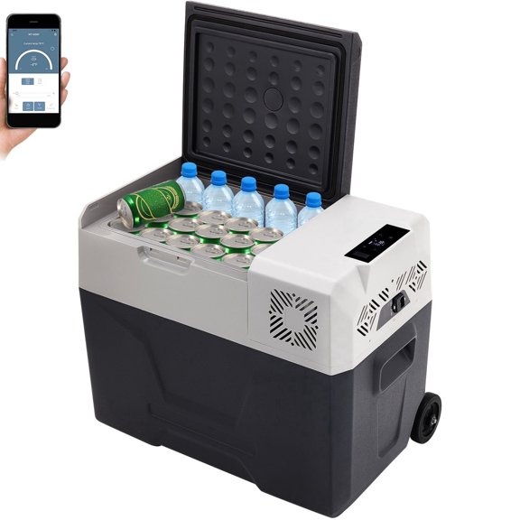 SHUNJITAI Portable 31.7 QT 12V Car Refrigerator, Compact Compressor Freezer with Fast Cooling to -4°F, Digital Panel & App Control, 45dB Quiet & Battery Protection, for Road Trip, Camping, Home