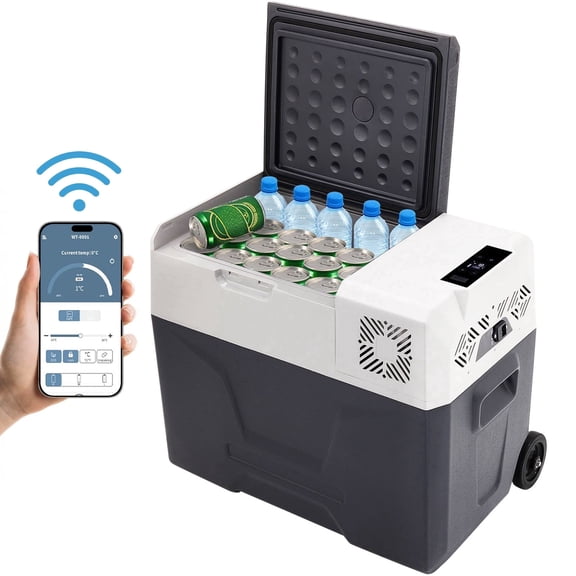 SHUNJITAI Portable 42.27 QT 12V Car Refrigerator, Compact Compressor Freezer with Fast Cooling to -4°F, Digital Panel & App Control, 45dB Quiet & Battery Protection, for Road Trip, Camping, Home
