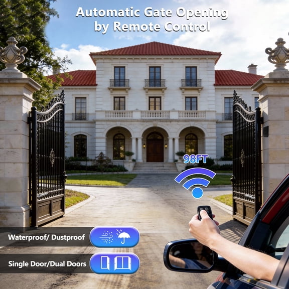 SHUNJITAI SW200DC Swing Gate Opener, Dual-Arm 440lbs, Remote, Obstacle Reversal, Inward/Outward, IP55, Corrosion Resistant, Manual Release