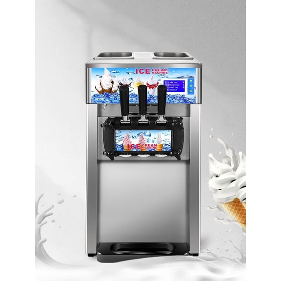 SHUNJITAI ZM-168 Countertop Soft Ice Cream Machine, 3 Flavors Double Cylinder, 304 Stainless Steel, 1200W, Smart Panel