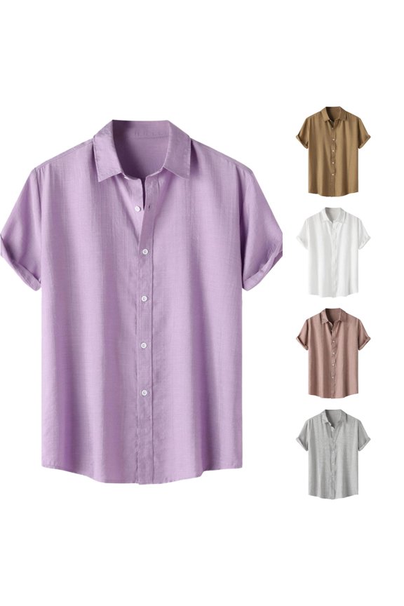 Fashion Summer Men's Shirt Short Sleeve Solid Color Style Lapel Shirt Casual Fashion Jumpsuit Men Mens Tall A Shirts Short Sleeve Loose Western Shirts Men Small T Shirts Pimp Shirts Men