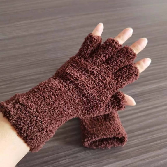 SHUNSUI Kids Extra Long Wrist Fingerless Thermal Mittens Winter Warm Half Finger
