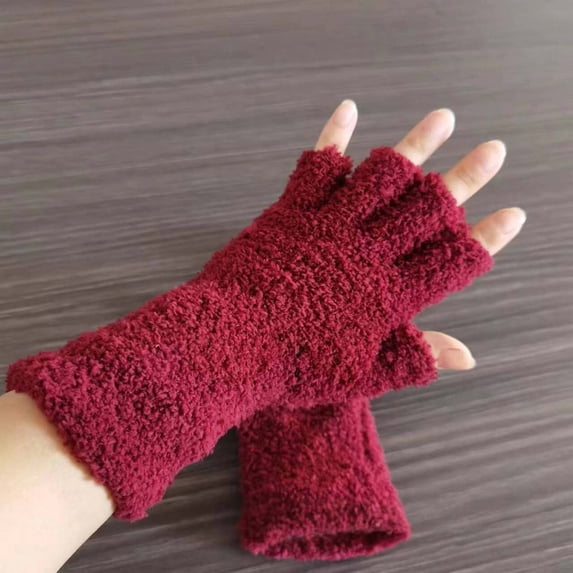 SHUNSUI Kids Extra Long Wrist Fingerless Thermal Mittens Winter Warm Half Finger
