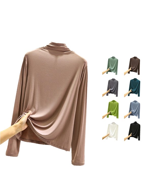 Ladies' Casual High Neck Solid Color Tight Warm Close Fitting Long Sleeved Base Layer Shirt Top Men's Thermal Tops Pack Thermal Underwear Top for Men 3x Thermal Knit Tops for Women Thermal
