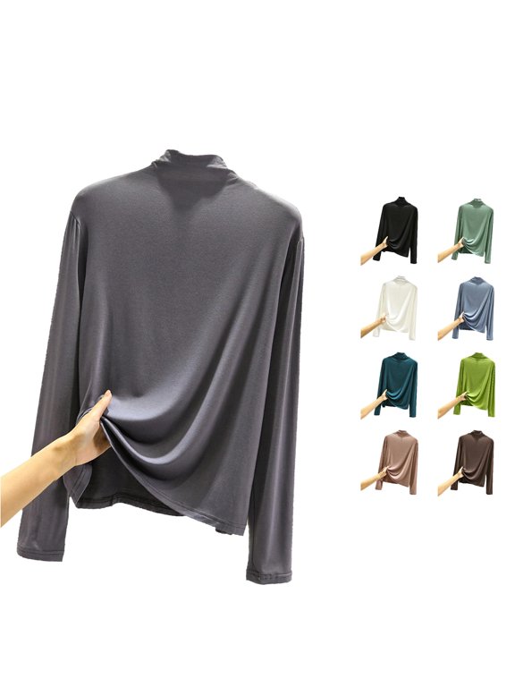 Ladies' Casual High Neck Solid Color Tight Warm Close Fitting Long Sleeved Base Layer Shirt Top Men's Thermal Tops Pack Thermal Underwear Top for Men 3x Thermal Knit Tops for Women Thermal