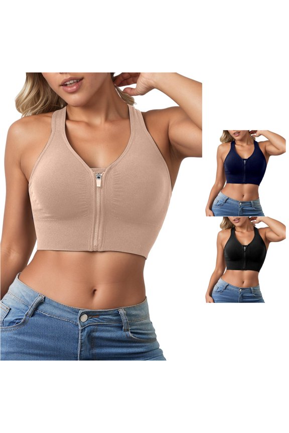 Lightweight Wireless Sports Bra for with Removable Padded Cups Seamless Built In Shaping Back Zip Front Running Yoga Gym Vest Women Front Closure Bras Mesh Sports Bra Thin Sports Bra Scrappy