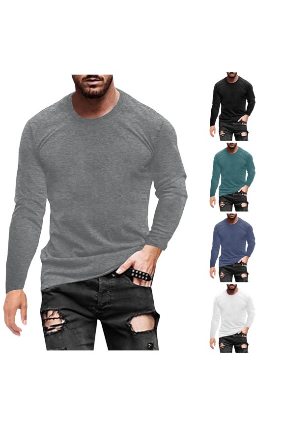 Men Long Sleeve Solid Color T Shirt Loose Round Neck Long Sleeve Big Men Shirts Mod Bod Tops Big and Tall T Shirts Beaver Valley T Shirts for Men Shirts Men for T Shirts Turtle Neck Top for