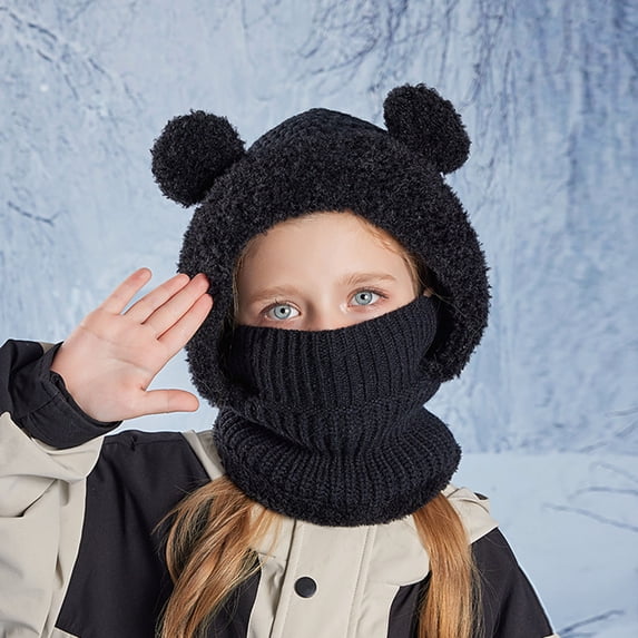 SHUNSUI Toddler Winter Hat Scarf Mittens Set Pompom Neck Warmer Gloves