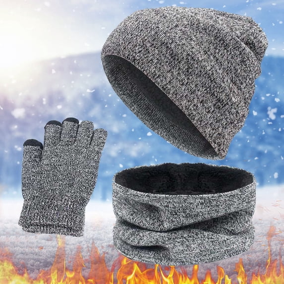 SHUNSUI Unisex Wool Hat Scarf Gloves 3 Piece Cute Snow Winter Set