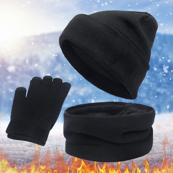 SHUNSUI Unisex Wool Hat Scarf Gloves 3 Piece Cute Snow Winter Set
