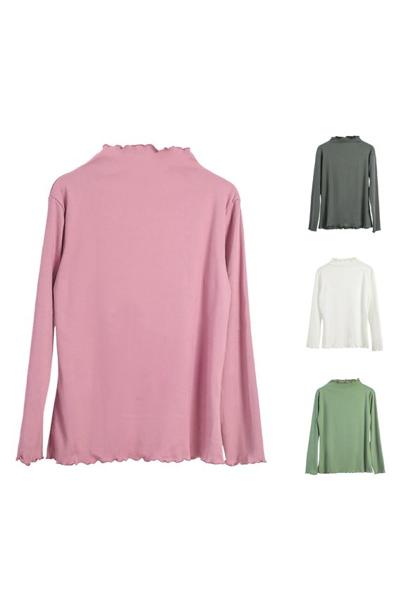 Women Autumn and Winter Multicolor Casual Warm Wood Ear Trim Neckline Long Sleeve Top Women Thermal Pants and Top Thermal Tops for Men Thermal Boys Long Sleeve Women Thermal Thermal Mens