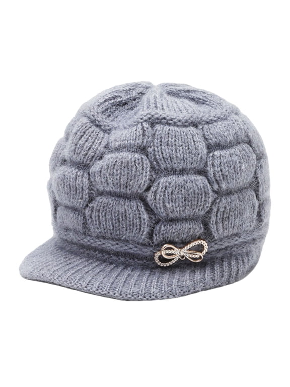 Women Winter Warm Knit Hat Wool Ski Caps with Visor for Women Lined Big Head Heart Shaped Women's Crabby French Flag Hat Girls French Hat French Mauve French Hats Knitted Hat for Women Hat