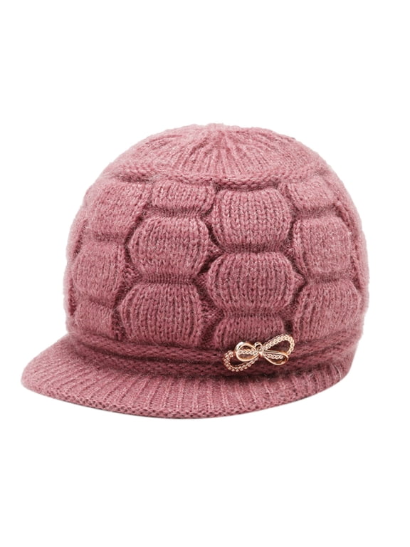 Women Winter Warm Knit Hat Wool Ski Caps with Visor for Women Lined Big Head Heart Shaped Women's Crabby French Flag Hat Girls French Hat French Mauve French Hats Knitted Hat for Women Hat