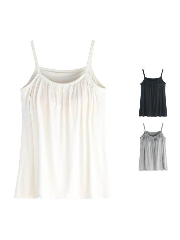 Women's Solid Camisole Tops with Built In Bra Neck Vest Padded Plus Size Tank Tops Blouses Work Ripped Top Women 3x Workout Tops Fitted Shirt Athletic Women Tops Cropped Exercise Top Apparel