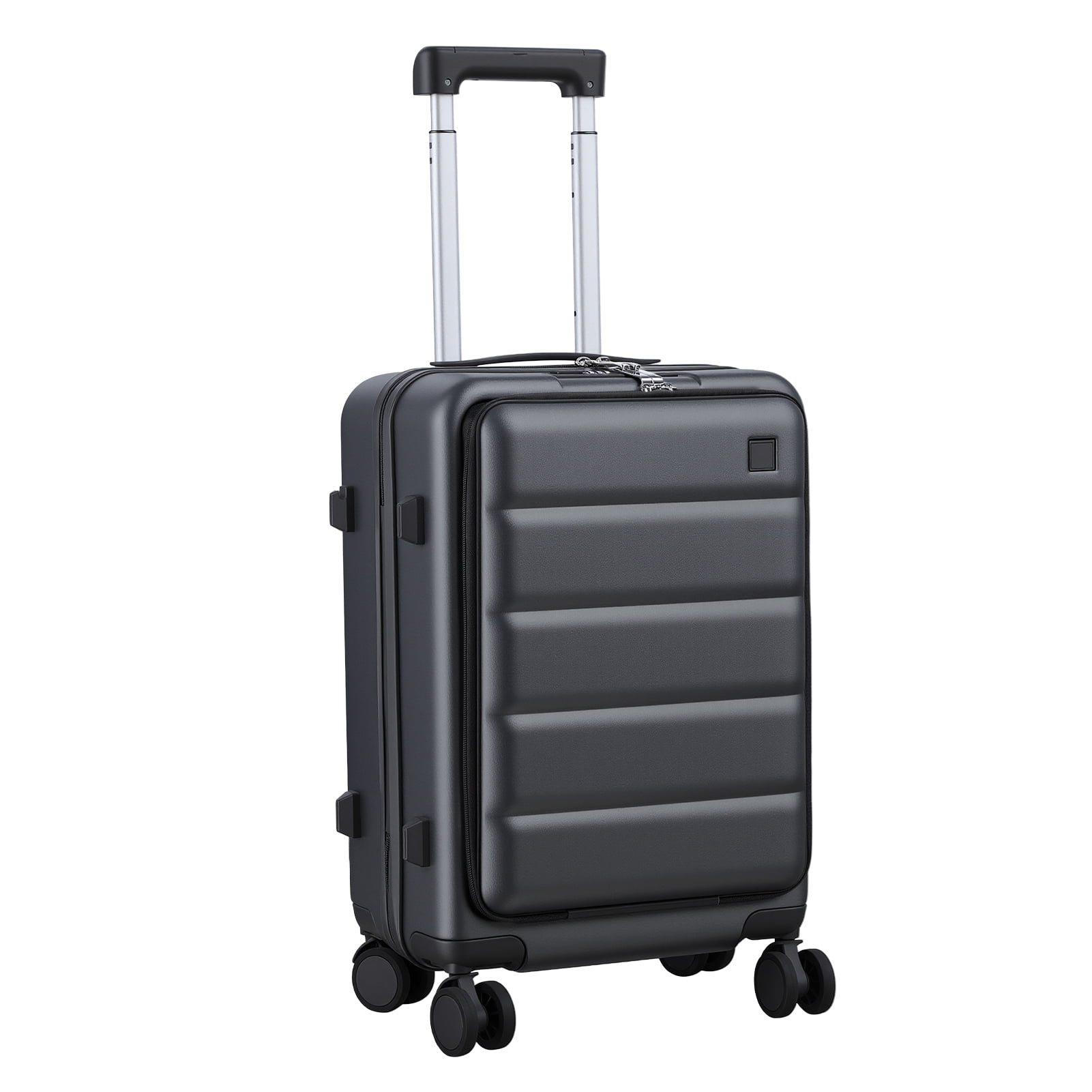 SHUO Y - 20 Inch Carry-On Luggage with Front Laptop Pocket, USB Charger Port & Cup Holder, 360 Degrees Spinner Wheels, Side Hook, Phone Stand , TSA Lock, Hard Shell Suitcase (Black)