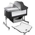 thumbnail image 1 of SHUO Y - 4-in-1 Multi-function Baby Crib with Changing Station, Height Adjustable Bedside Baby Bassinet with Basket & Mosquito Net for 0-24 Months, 22 lbs Capacity (Black), 1 of 11