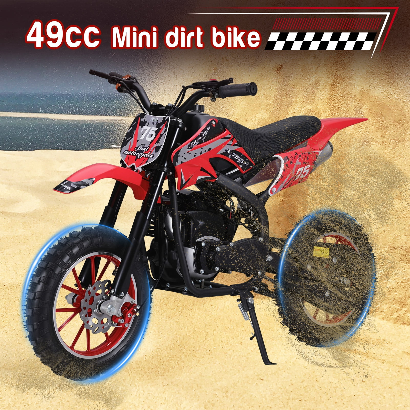 SHUO Y - 49cc 4-Stroke Kids Dirt Bike, Gas Power Motocross, Mountain Off Road Mini Motorcycle, Children Pocket Motorbike with Disc Brakes