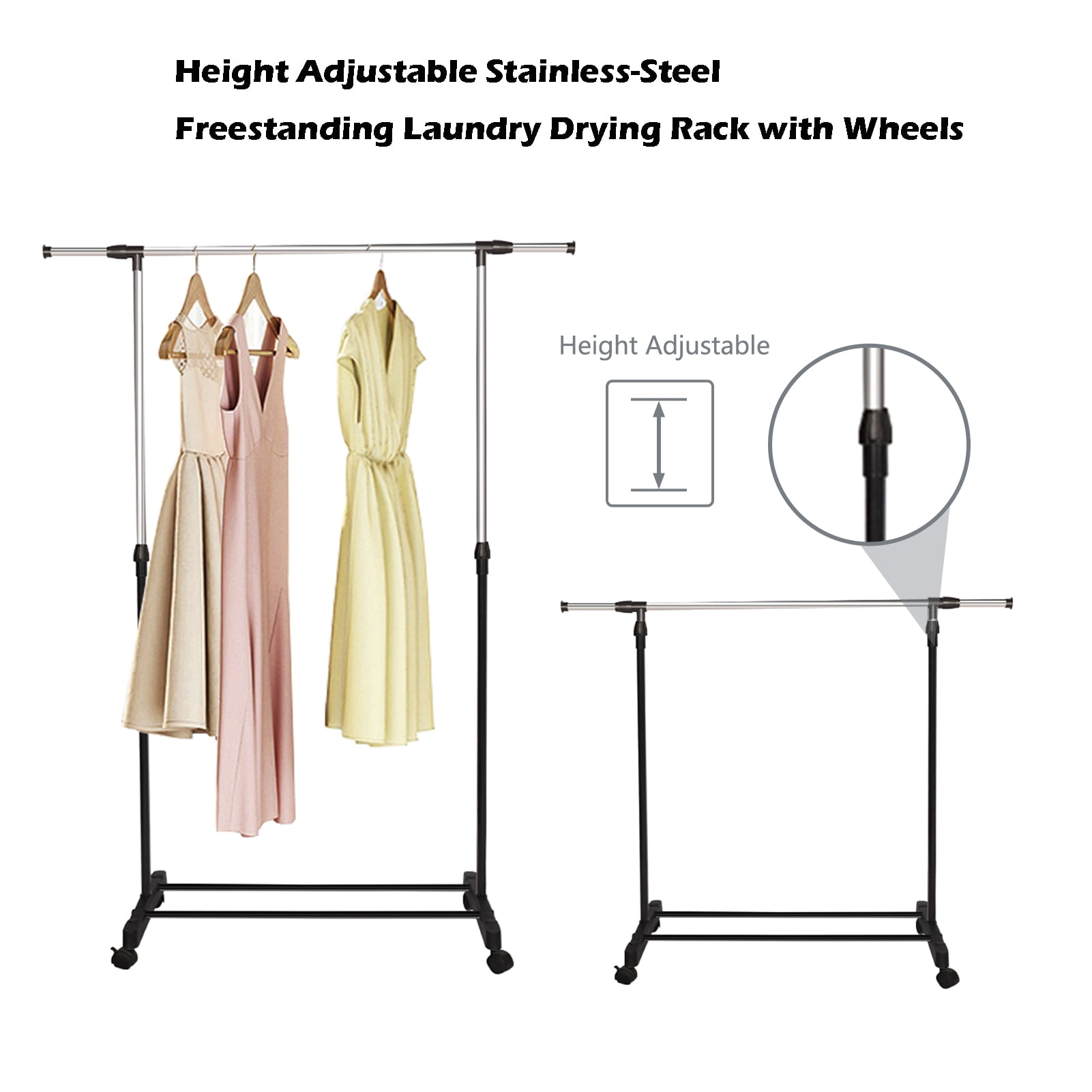 SHUO Y - Adjustable Rolling Clothing Rack with Wheels, Heavy-Duty ...