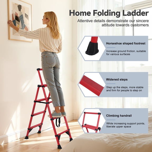 SHUO Y - Aluminum Telescoping Ladder, A-Frame Ladder, 330 lbs Capacity, Foldable Step Ladder with Anti-Slip Feet for Home, Garage, Office
