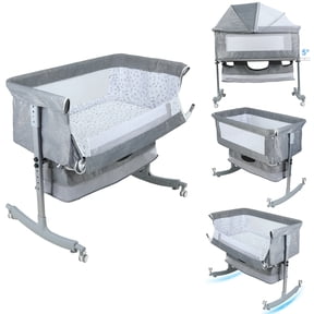 SHUO Y - Baby Bassinet Bedside Sleeper, 3-in-1 Adjustable Height Rocking Crib with Mosquito Net & Storage Basket for 0-24 Months