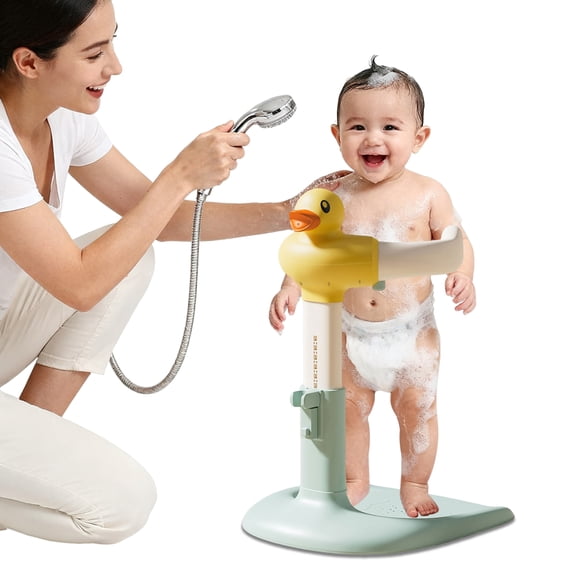 SHUO Y - Baby Shower Rack, Anti-Slip Base, Height and Handlebar Adjustable Portable Toddler Bath Stand for Babies 8-24 Months, ABS Material, for Bathing and Diaper Changing (Yellow)