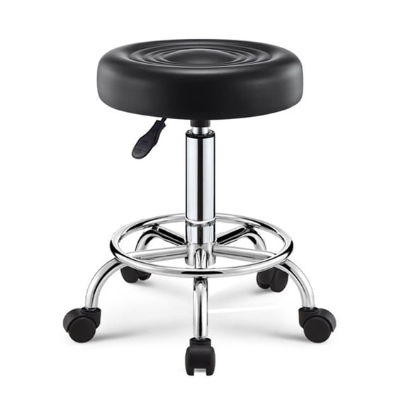 SHUO Y - Beauty Stool, 360-degree Rotation Wheel Bar Stool, Height Adjustable Salon Chair, Faux Leather Cushioned Office Shop Stool, with Metal Frame (Black)