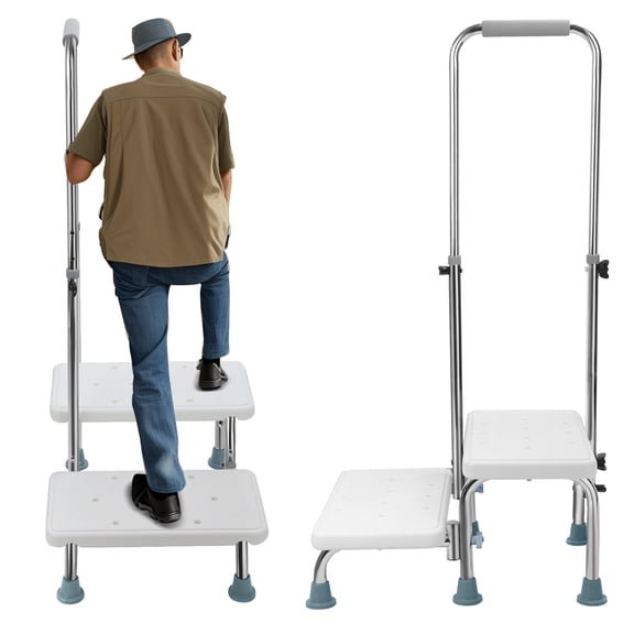 SHUO Y - Bedside Step Stool, Double Step Design Adjustable Handle Non-Skid Platform 352 lbs Max Bearing
