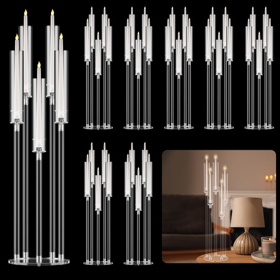 SHUO Y - Clear 5 Arm Acrylic Candelabra Set of 8, with Shades for LED Candle