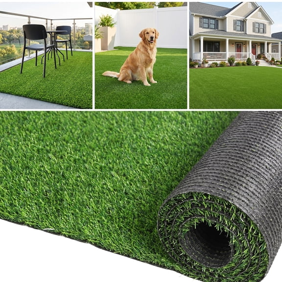 SHUO Y - Cuttable Synthetic Artificial Grass Turf with Drainage Holes, Fake Grass Mat, Weather Resistant Faux Grass Rug for Pool Surround, Patio Garden Balcony Lawn Landscape, 0.9x1.5m/35.43"x59.06"