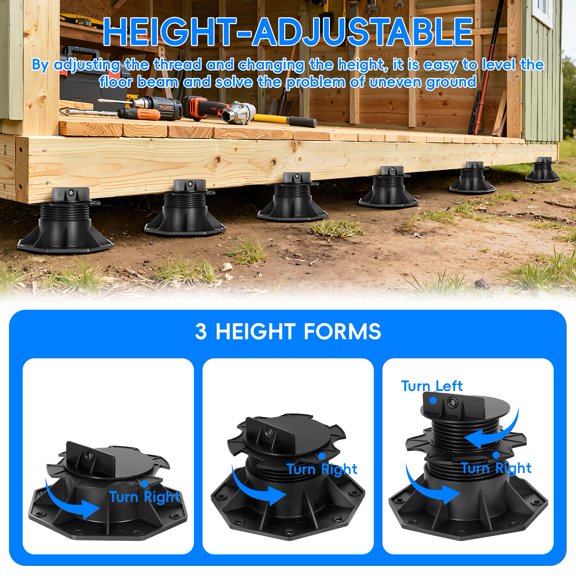 SHUO Y - Deck Support Base 20 Pack Deck Support Pedestal Plastic Floating Deck Platform Base Support, Deck Floor Height Adjustment Raising from 2-3/8"-5-1/2" or 0.6" to 0.8", Black