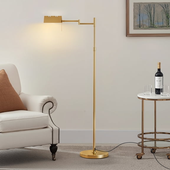SHUO Y - Dimmable Metal Floor Lamp, 12W LED Reading Floor Lamp with 360-degree Swing Arm, 3 Color Temperature, Height Adjustable Standing Lamp for Living Room, Bedroom, Office