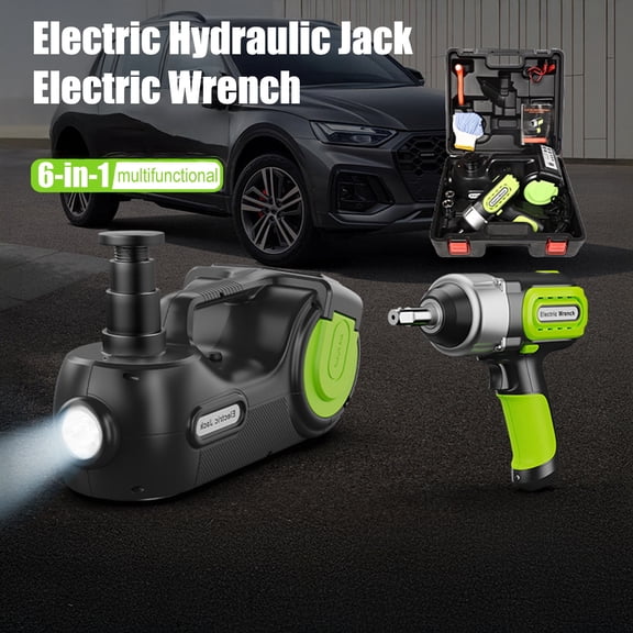 SHUO Y - Electric Hydraulic Jack Emergency Tool Kit with Window-Breaking Hammer Anti-Slip Gloves Battery Clamps Electric Wrench