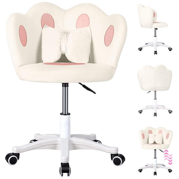 SHUO Y - Kids Desk Chair, 360-Degree Swivel Makeup Chair, Adjustable Height Kids Computer Chair with Bow Pillow, Children Desk Chair for Boys Girls in Home Bedroom Study Room (White)
