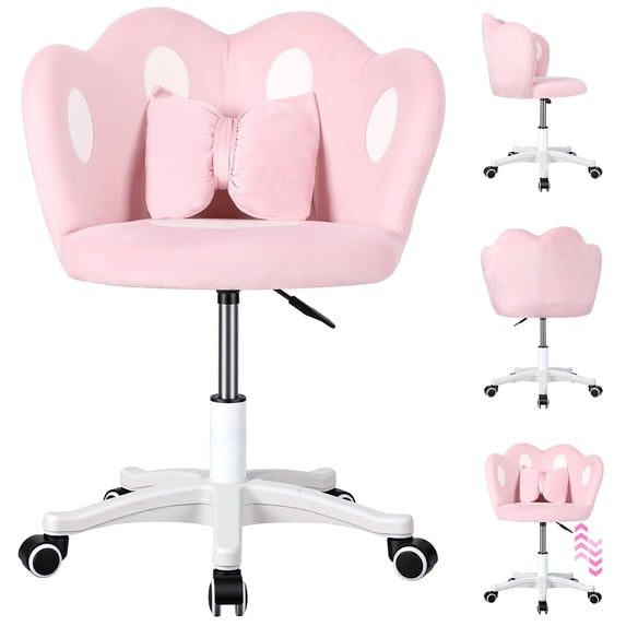 SHUO Y - Kids Desk Chair, 360-Degree Swivel Makeup Chair, Adjustable Height Kids Computer Chair with Bow Pillow, Children Desk Chair for Boys Girls in Home Bedroom Study Room (Pink)