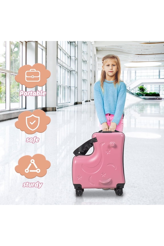 - Kids Ride On Suitcase with Wheels, Scooter Luggage for Toddlers Travel, Durable Children's Suitcase for Boys & Girls Ages 2-14 Years, 20" (Pink)