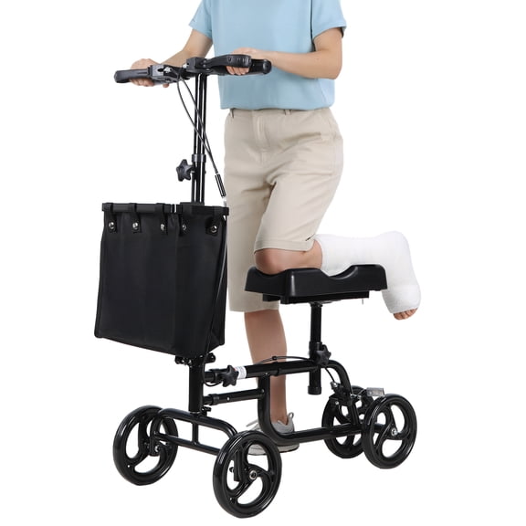 SHUO Y Knee Scooter with Adjustable Handlebars, Shock Absorption, Removable Storage Bag, for Mobility Support, 300 lbs Capacity
