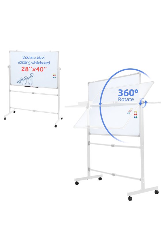 - Rolling Dry Erase Board, 40 x 28 Inch Large Magnetic Mobile Standing Whiteboard, Height Adjustable Double Sided Easel Style White Board with Stand for Office, Classroom & Home