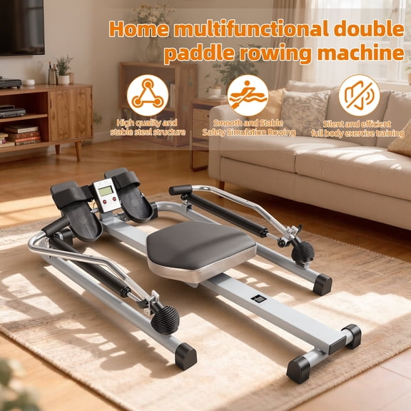  SHUO Y - Rowing Machine with LCD Display, Adjustable Hydraulic Resistance (110 lbs), 265 lbs Weight Capacity, Hydraulic Rower for Home Gym Full Body Workout