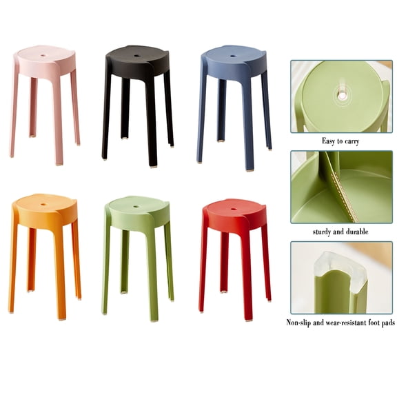 SHUO Y - Stackable Plastic Stools 6 Pack, 18.11" Height Round Backless Stools, Multicolor Portable Chairs for Kitchen, Living Room, Dining, Indoor/Outdoor Use, 330lbs Load Bearing