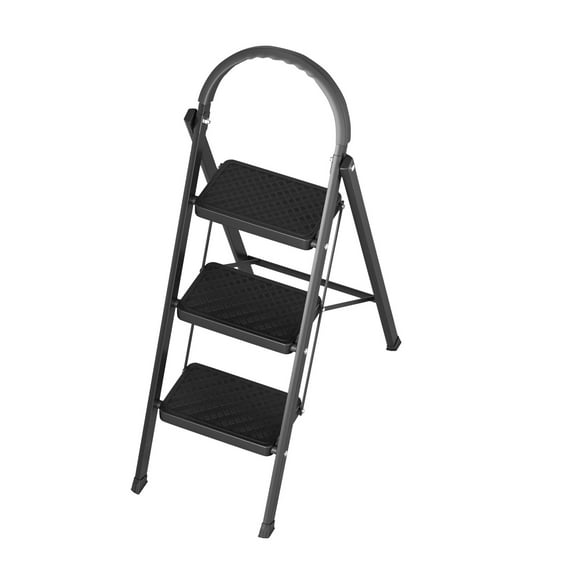 SHUO Y - Step Ladder, 3 Step Ladder Folding Lightweight Step Stool with Non-Slip Pedals & Handrail, Multi-Purpose Collapsible Ladder for Home or RV Outdoor Work, Heavy Duty 330 lbs Load (Black)