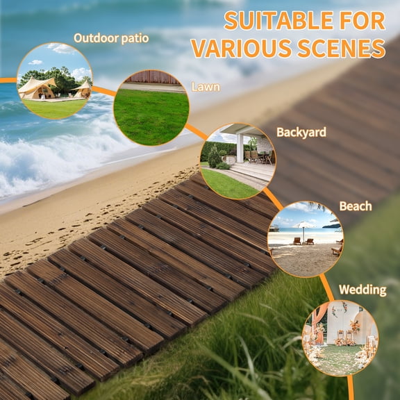 SHUO Y - Wooden Garden Pathway 8ft, 16.93"Width Garden Pathway Outdoor Roll Out Walkway Pathway, 1pc Garden Bridge Walking Passage for Patio, Lawn, Backyard, Beach